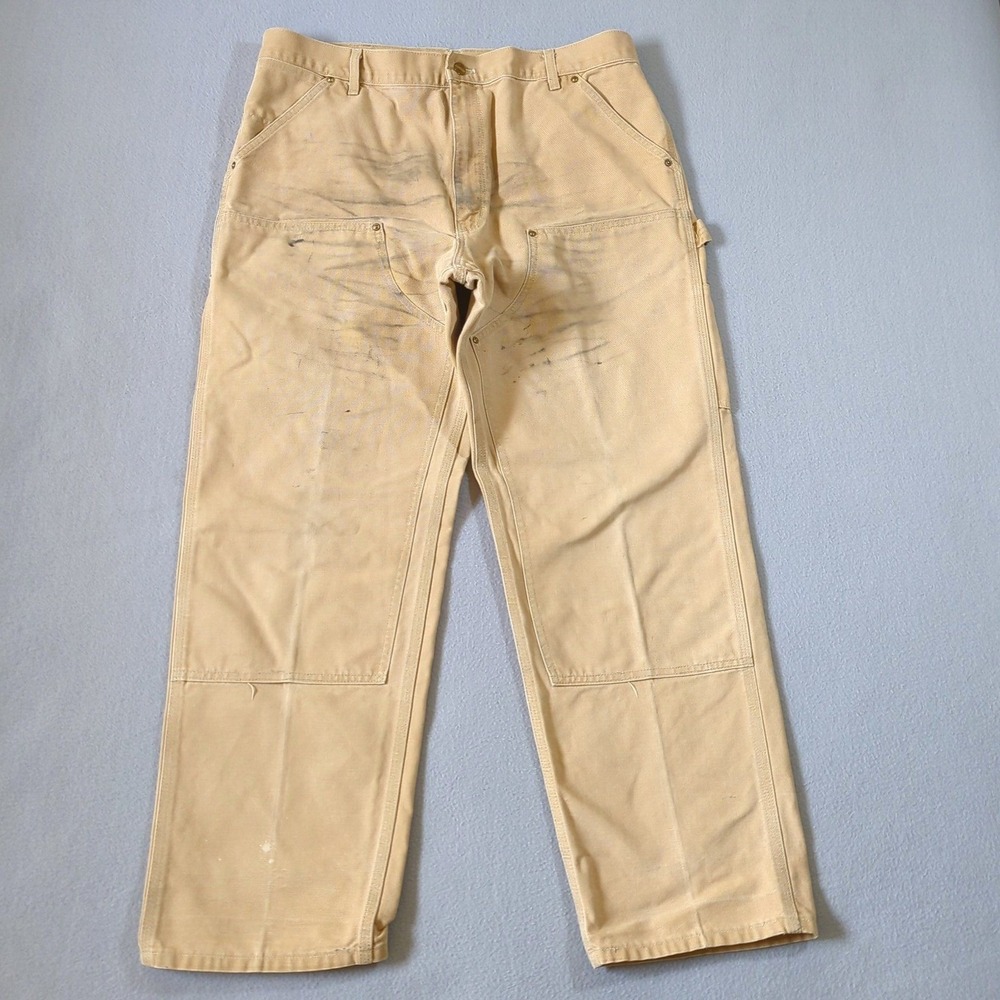 Carhartt‎ Double Knee Logger Pants Tan Firm Canvas Workwear 38x31 Vintage Patina